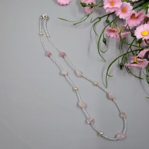 Chic Pink and Silver Beaded Necklace